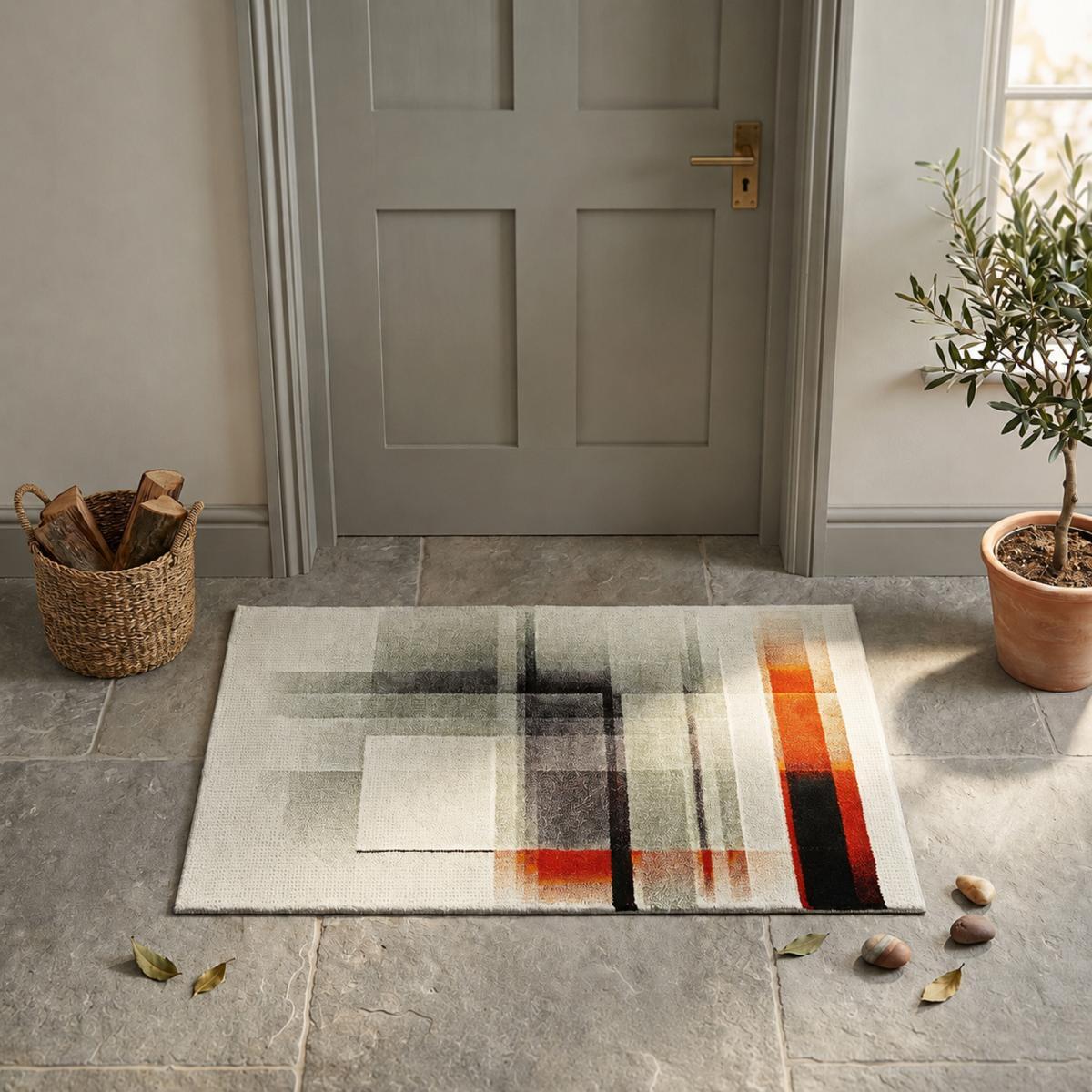 Petit tapis géométrique ivoire, rouge et noir