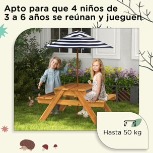 Mesa de Picnic para Niños de Madera Mesa y 2 Bancos Infantiles con Sombrilla y Arenero para Jardín Patio 89x80,5x142,5 cm Teca
