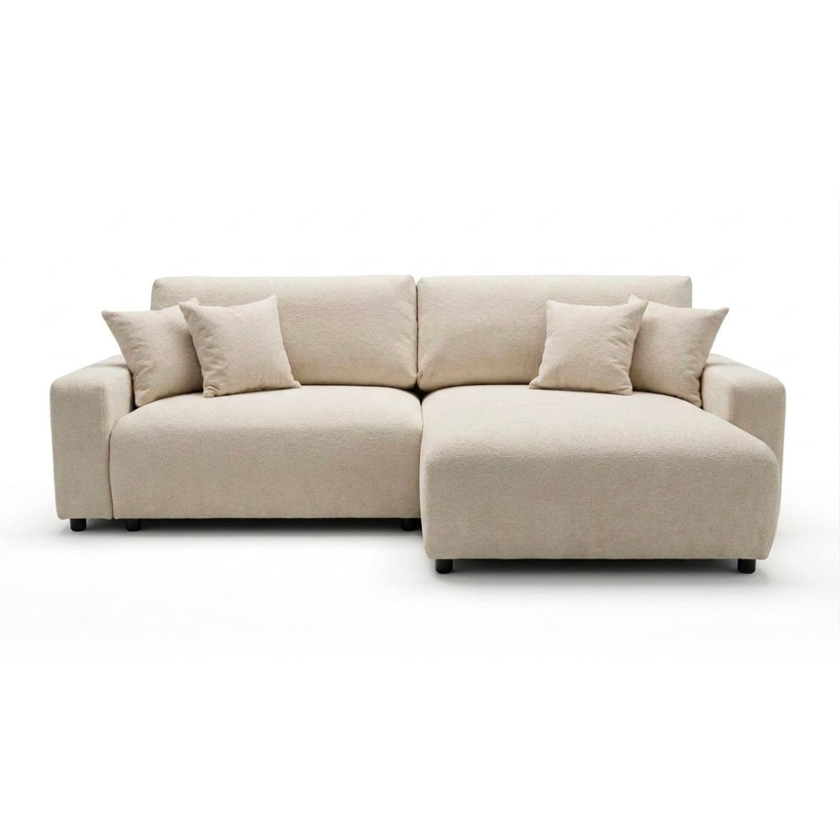 Mini Pivoine - Canapé d'angle réversible 4 places convertible avec coffre en velours texturé - Beige