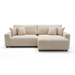 Mini Pivoine - Canapé d'angle réversible 4 places convertible avec coffre en velours texturé - Beige