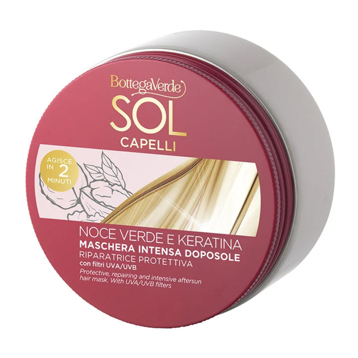 Sol Capelli - Noce verde e Keratina - Maschera intensa doposole - riparatrice protettiva - con olio di Noce verde e Keratina - con filtri UVA/UVB - capelli stressati da sole, mare e cloro