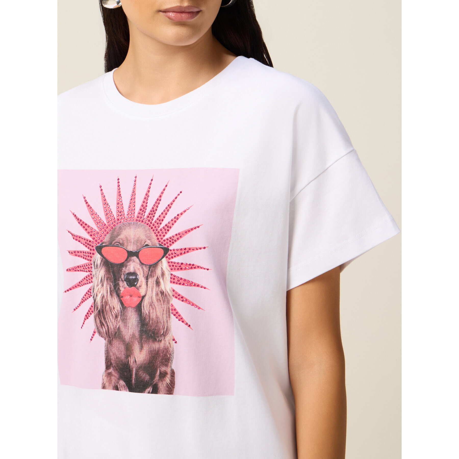 Oltre - T-shirt in jersey con stampa e applicazioni - Bianco