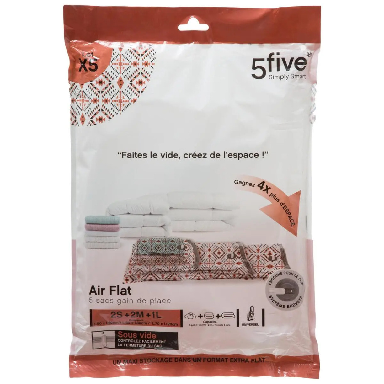 Lot de 5 sacs compresseurs d'air imprimé