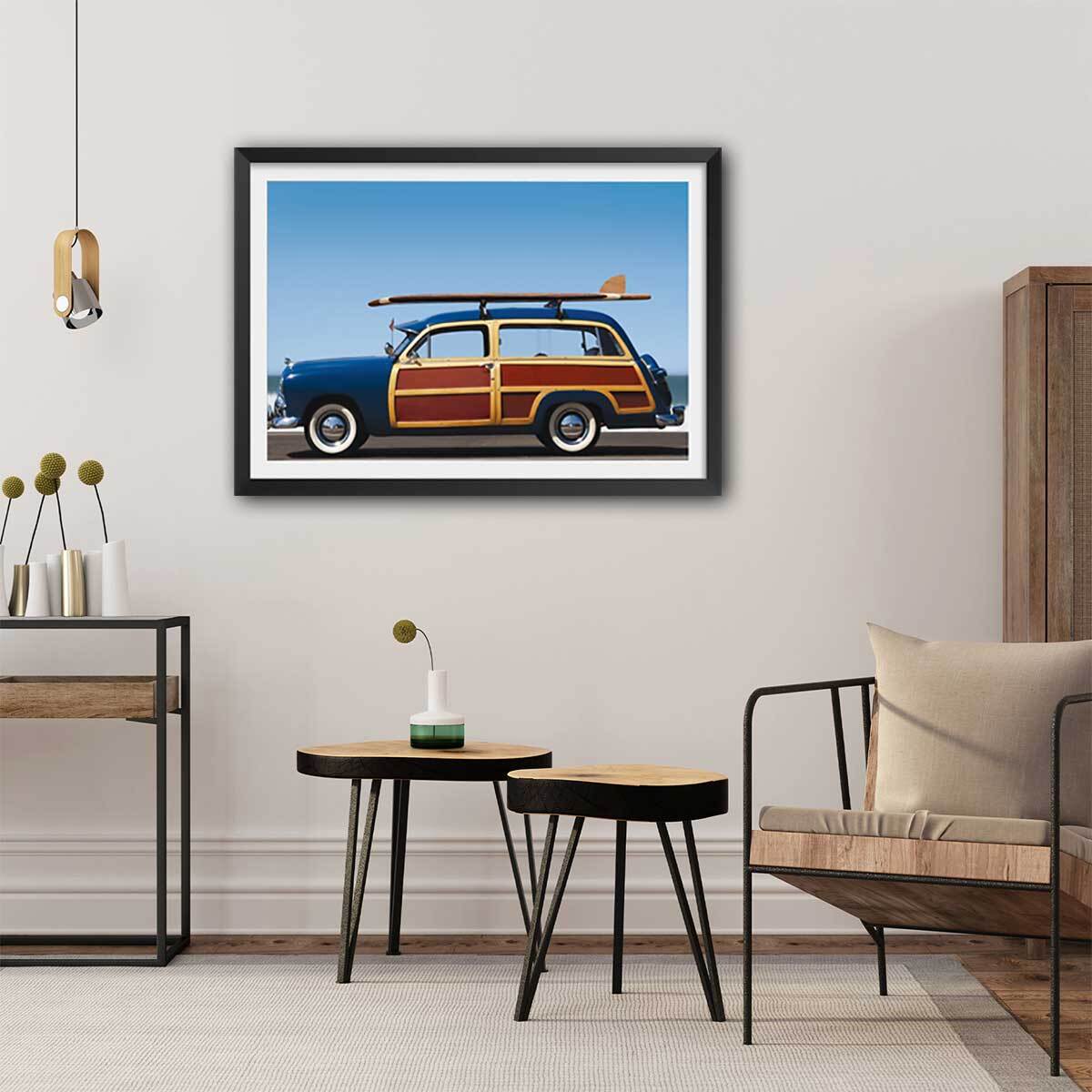 Affiche surf car de legende Affiche + cadre en bois - Noir
