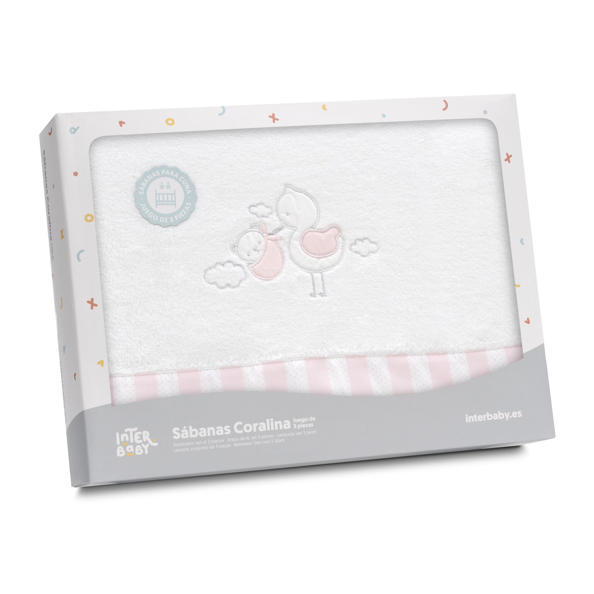 Triptico Coche Coralina Cigueña Oso Bco/Rosa