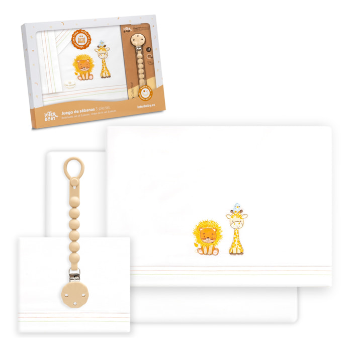 Triptico Cuna Leon Jirafa Pajarito + Broche Blanco