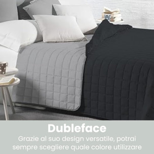 INTRECCI Copriletto Matrimoniale Estivo, Trapunta Estiva Matrimoniale, 260x260 cm, Coperta Estiva, anche Primaverile, Double Face, Moderna, Leggera, Elegante. Colore: Nero/Grigio