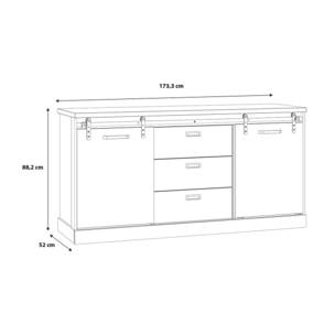 Buffet bas en bois effet chêne & noir L174cm - FACTORY