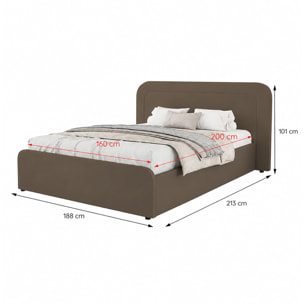 Lit avec coffre de rangement 160x200cm en velours marron SEDONA