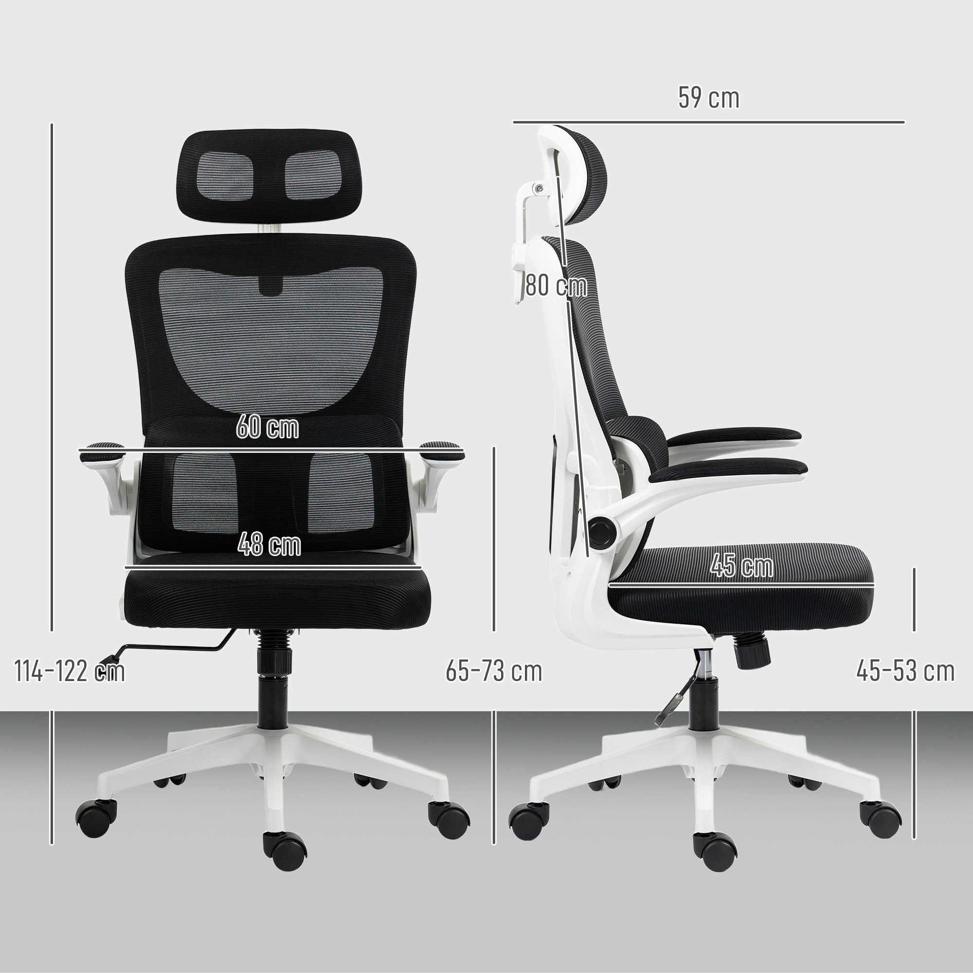 Fauteuil de bureau ergonomique réglable - fonction bascule, support lombaires, tétière ajustable - blanc noir
