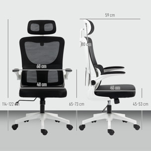 Fauteuil de bureau ergonomique réglable - fonction bascule, support lombaires, tétière ajustable - blanc noir