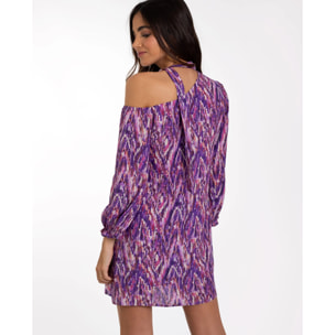 Vestido corto con manga y lazada