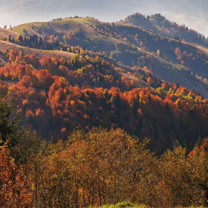 Tableau panoramique vallées d'automne et collines colorées Toile imprimée