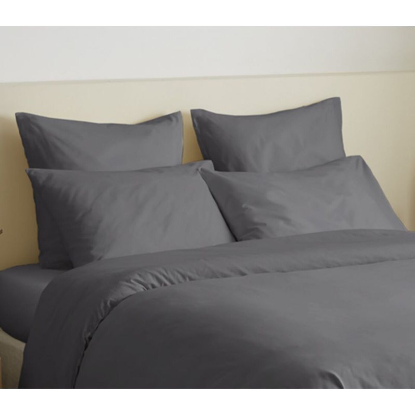 Pack complet 6 pièces unicolore Anthracite housse de couette pour lit 180 x 200 cm "King size"