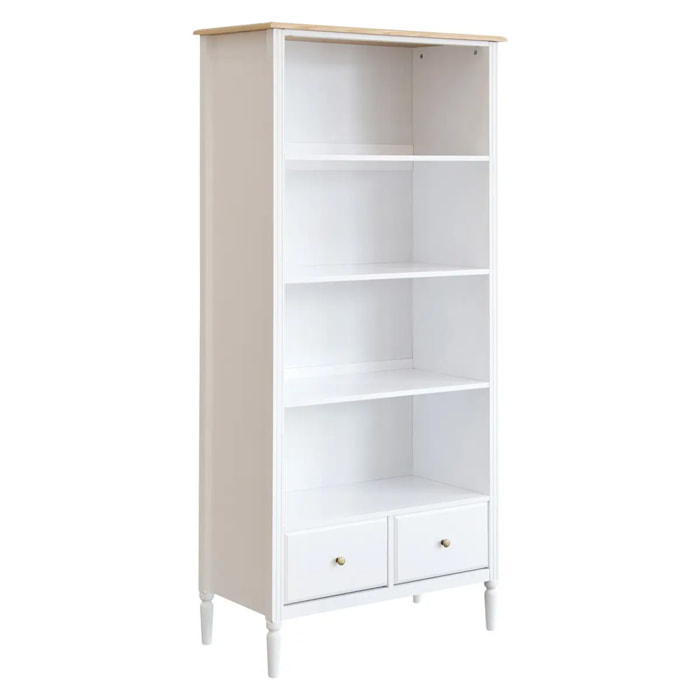 Bibliothèque "Solen" - 2 tiroirs - bois - blanc - 174 -5 cm