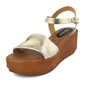 Sandali Donna In Pelle Colore Dorato-Altezza Tacco: 6,7 cm