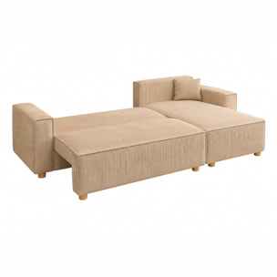 Canapé convertible d'angle réversible 4 places velours côtelé beige OGGIE