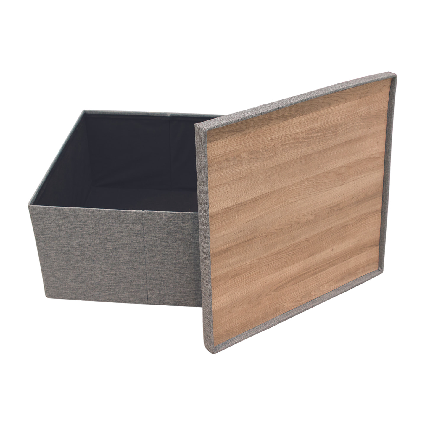Coffre Pouf Pliable Table Tissu Gris 76x76cm