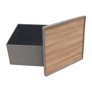 Coffre Pouf Pliable Table Tissu Gris 76x76cm