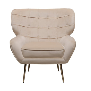 Fauteuil en velours "Austin" - 79 x 71 x 79.5 cm - Beige