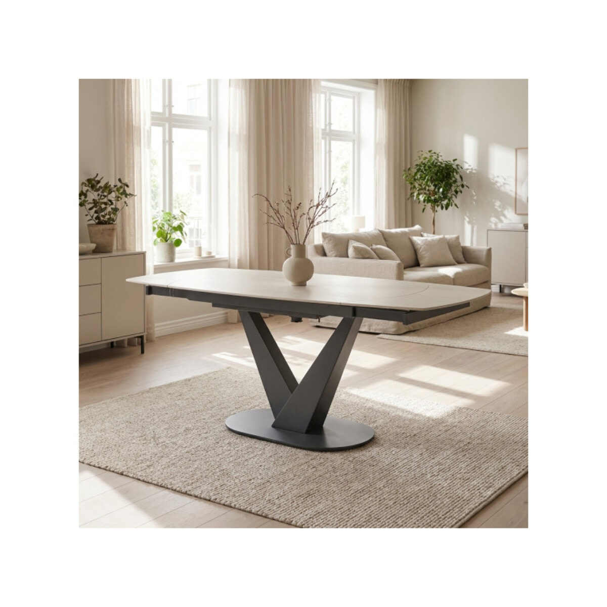Table extensible ovale 120/180 en céramique effet bois - VESSEL