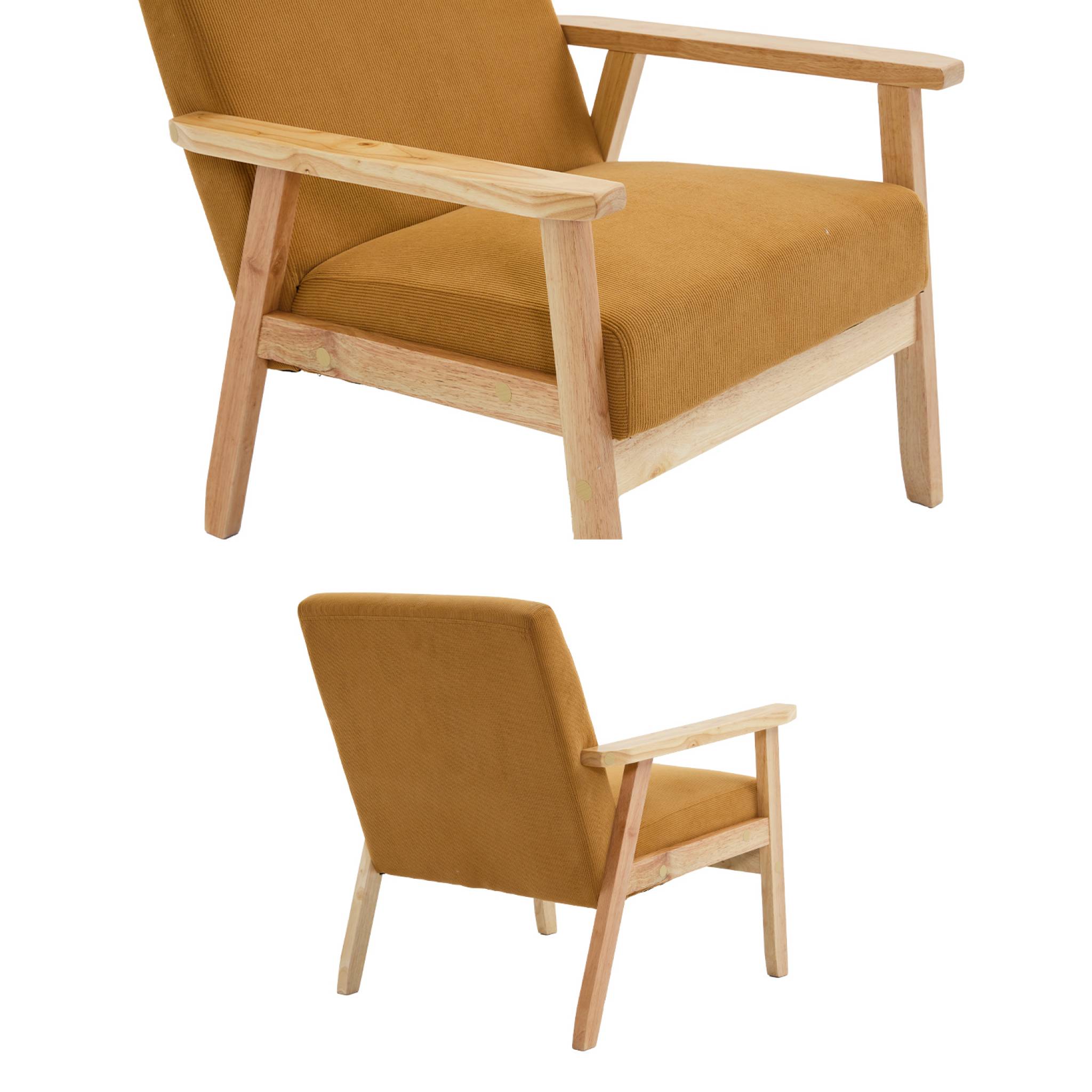 Fauteuil scandinave bois de peuplier, d'hévéa et velours côtelé ISAK