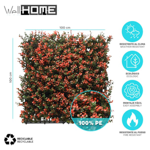 Well home jardín vertical artificial, panel de seto 100x100cm, para decoración interior y exterior - flores rojas realistas