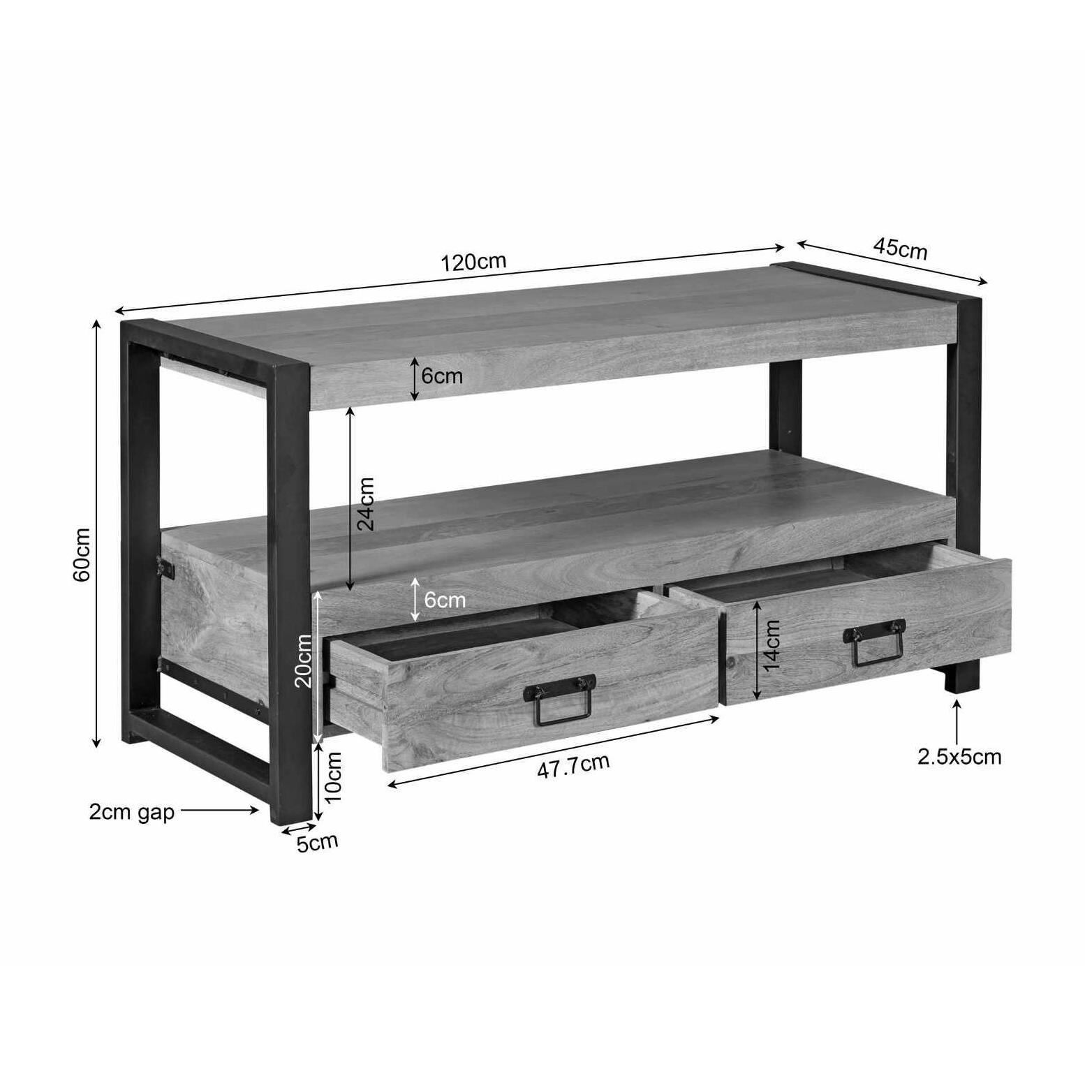 Petit meuble TV bois métal 2 tiroirs 120 cm MILORA