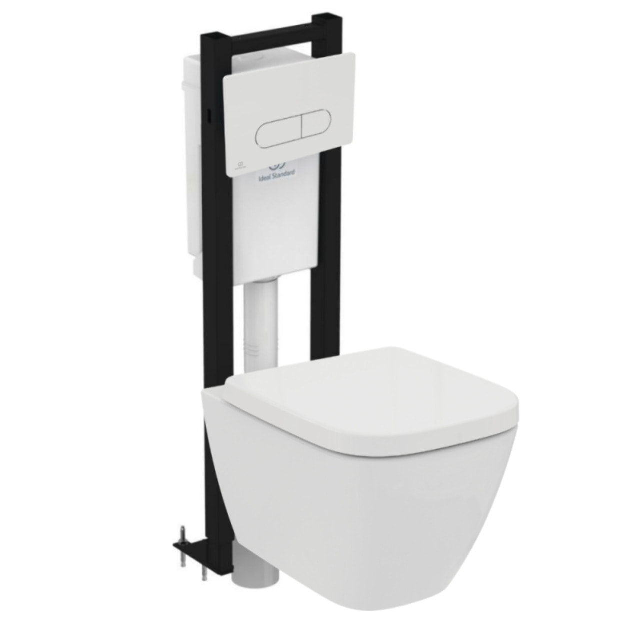 Pack WC suspendu sans bride I.Life S RimLS+ + Abattant frein de chute + Bâti-support autoportant + Plaque blanche