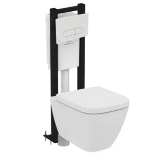 Pack WC suspendu sans bride I.Life S RimLS+ + Abattant frein de chute + Bâti-support autoportant + Plaque blanche
