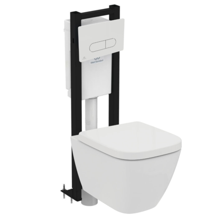 Pack WC suspendu sans bride I.Life S RimLS+ + Abattant frein de chute + Bâti-support autoportant + Plaque blanche