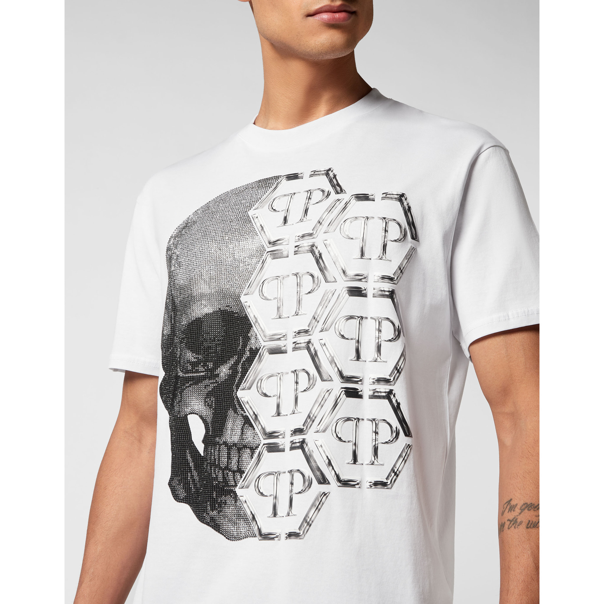 PHILIPP PLEIN T-Shirt Round Neck SKULL AND PLEIN