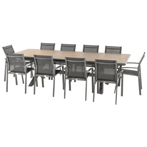 Table de jardin extensible "Axiome" effet bois honey & praline 10 places en aluminium traité époxy