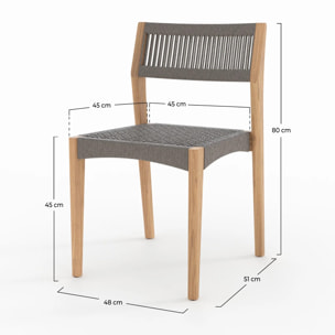 Lot de 2 chaises de jardin en bois de teck recyclé et tissage en corde - Nusa