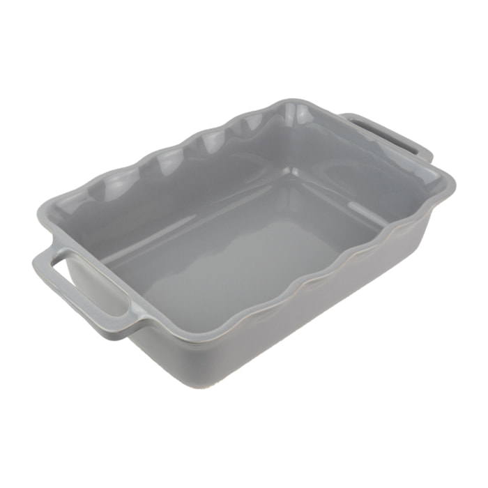 Plat céramique four rectangulaire festonné gris argent 34,5 cm Délices