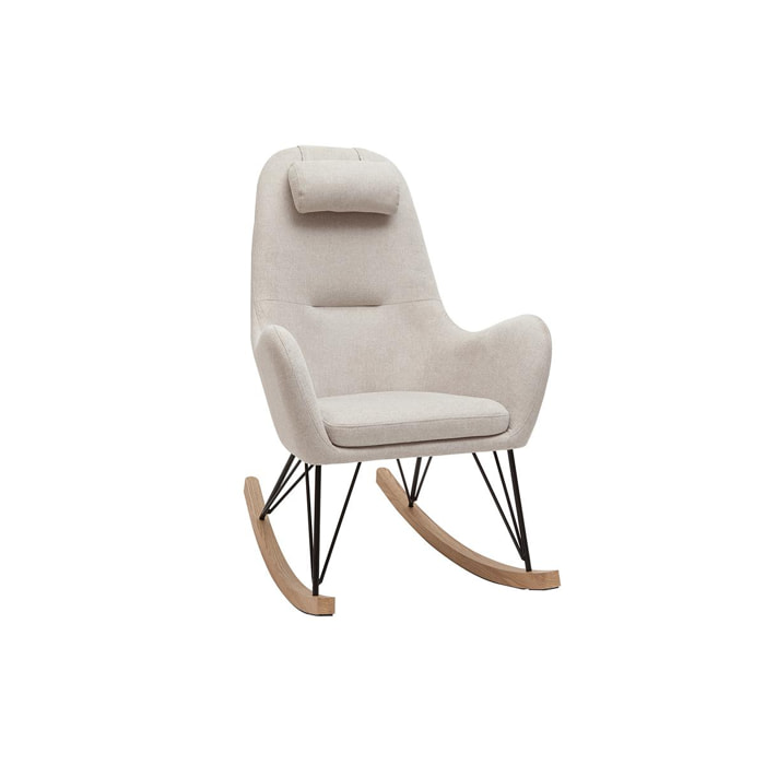 Rocking chair scandinave en tissu beige, métal noir et bois clair MANIA