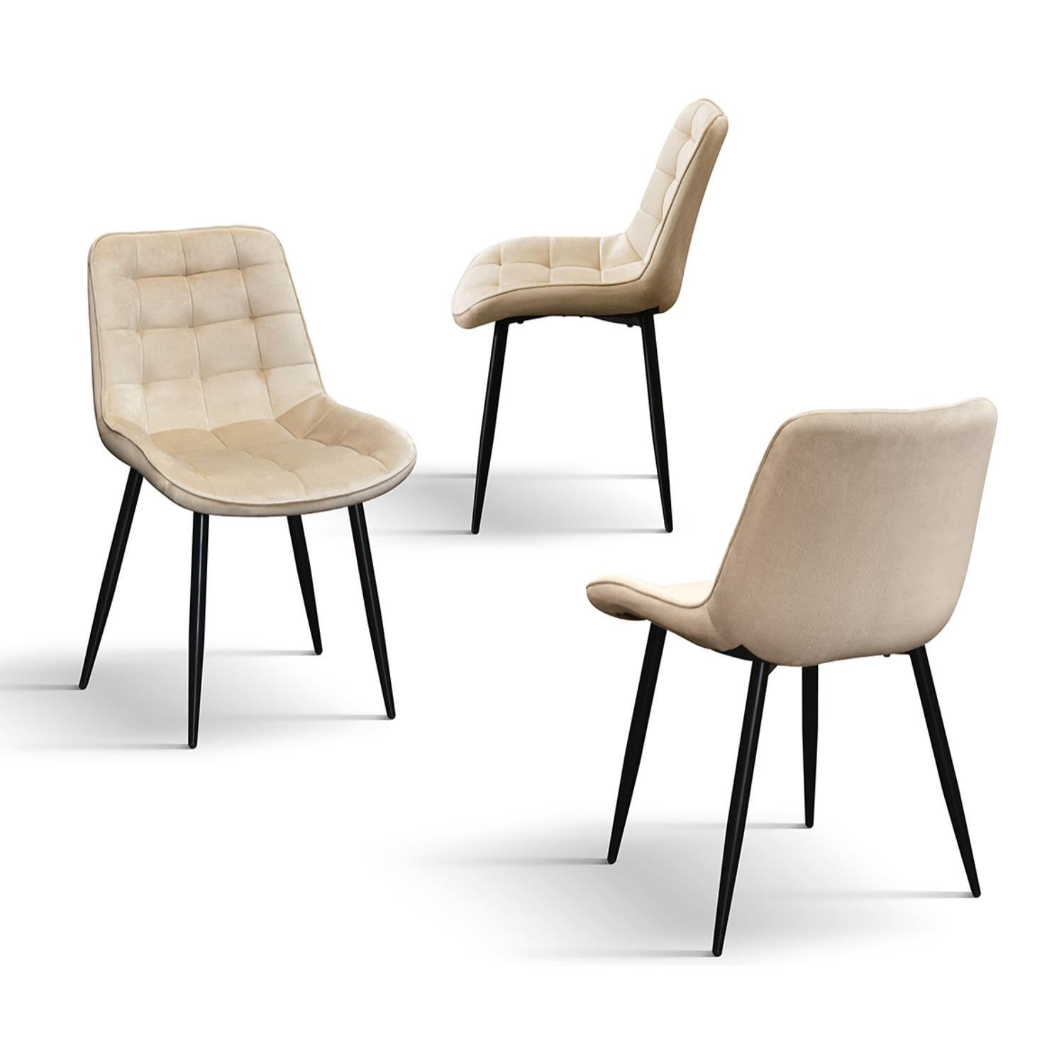 Set di 4 sedie BARCELLONA in tessuto effetto velluto beige e gambe in metallo nero