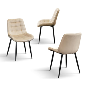 Set di 4 sedie BARCELLONA in tessuto effetto velluto beige e gambe in metallo nero
