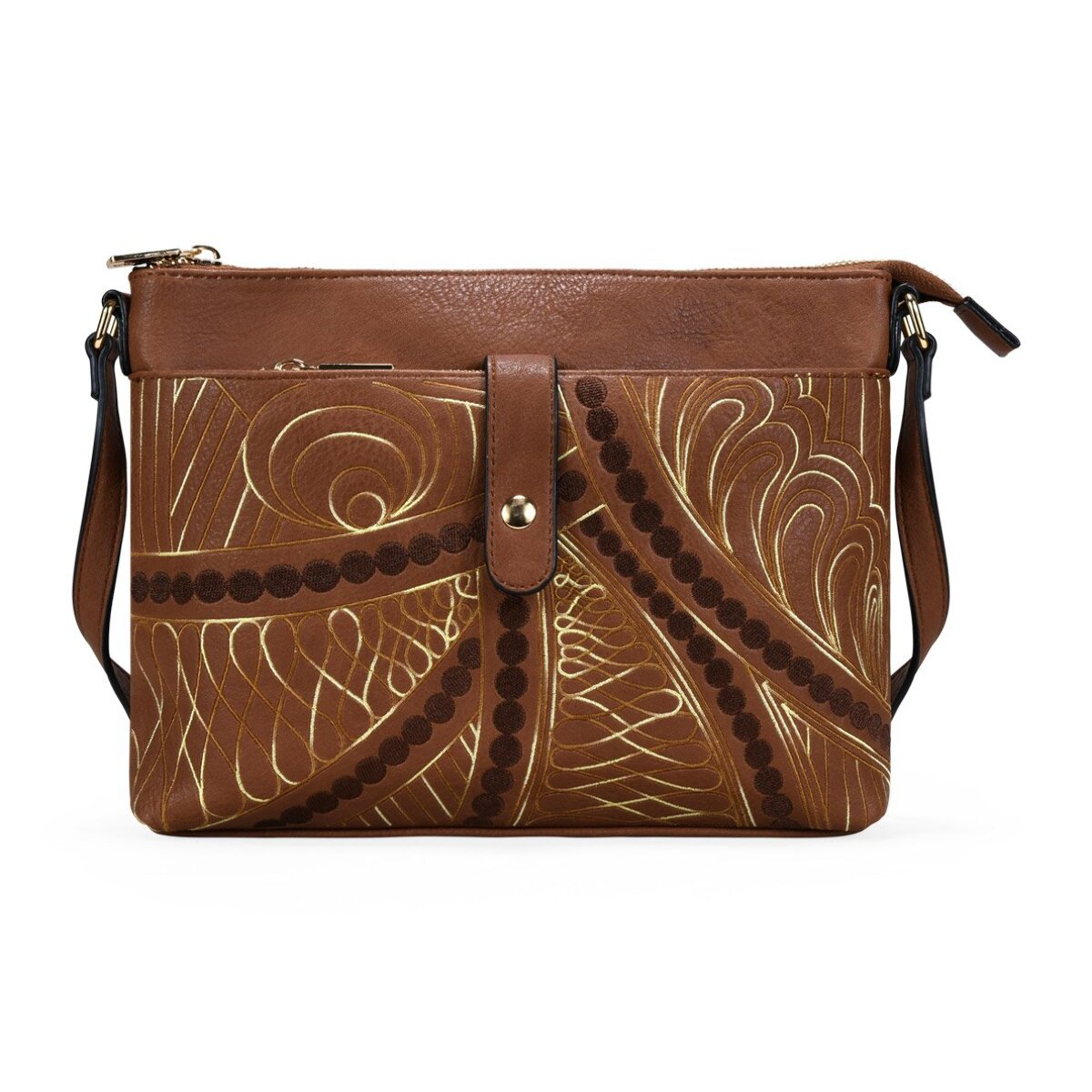 Bolso bandolera marrón con cosido