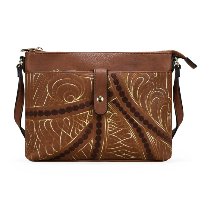 Bolso bandolera marrón con cosido