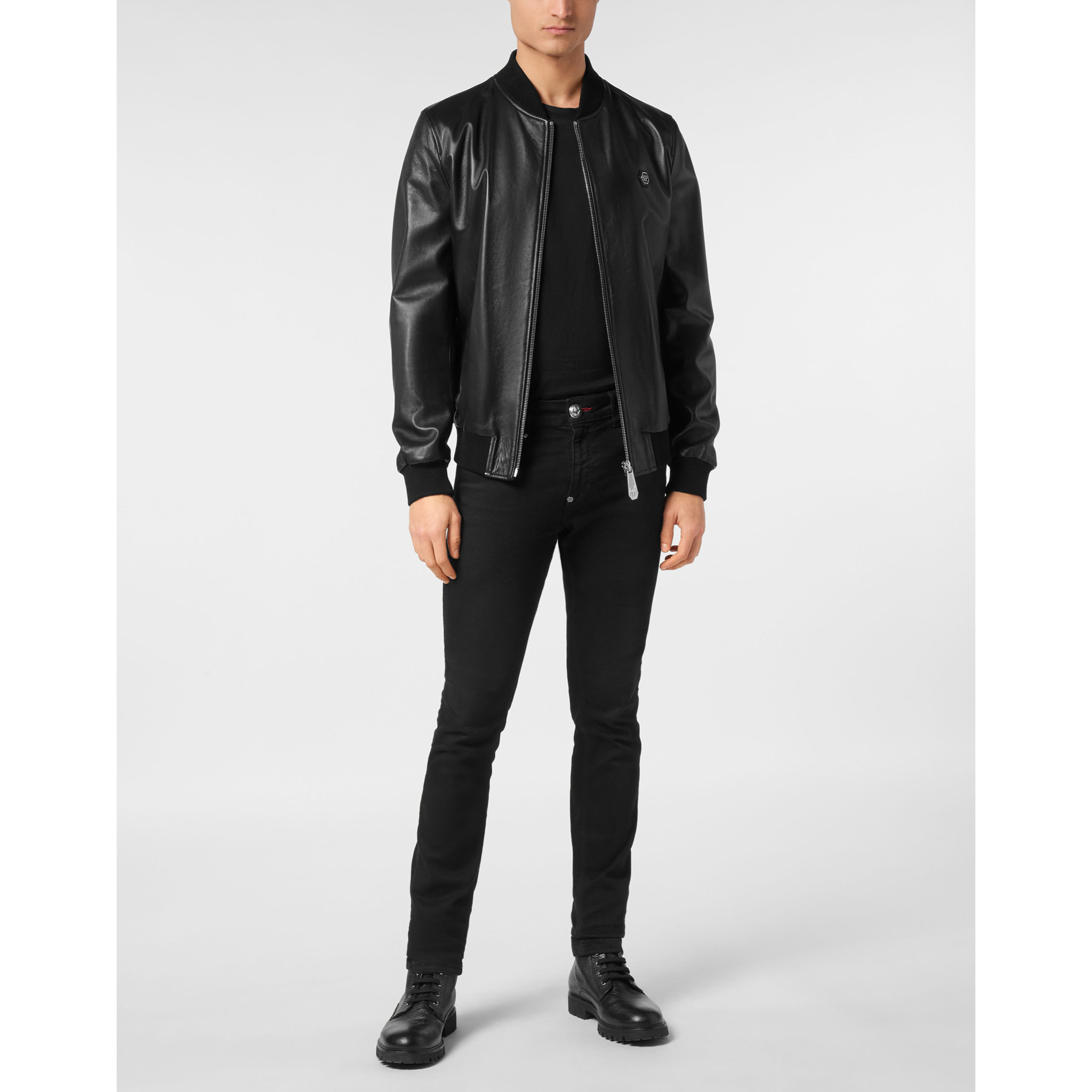 PHILIPP PLEIN Bomber de cuero SKULL