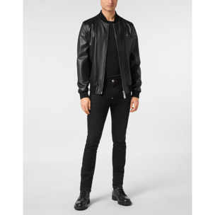 PHILIPP PLEIN Bomber de cuero SKULL