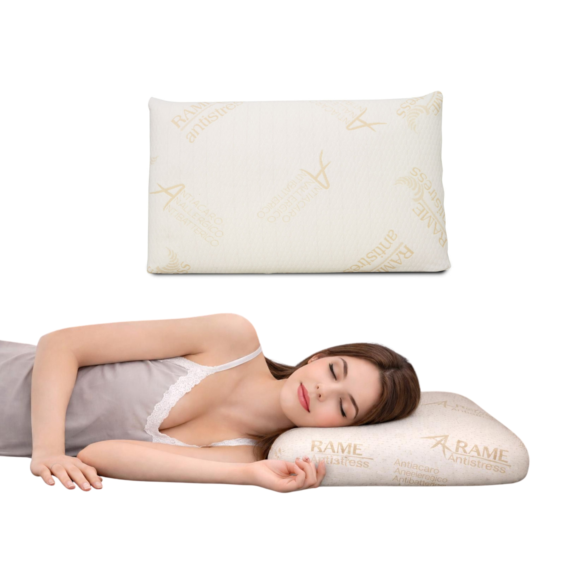 Guanciale Memory Foam Modello Saponetta con Federa Rame Cuscino Sfoderabile, Traspirante e Morbido