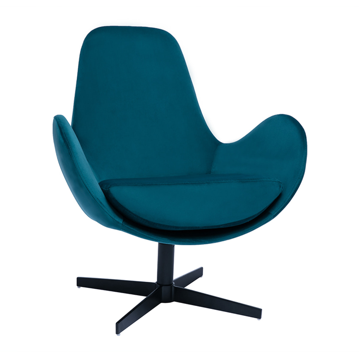 Fauteuil pivotant design en tissu velours bleu canard et métal noir ANDY