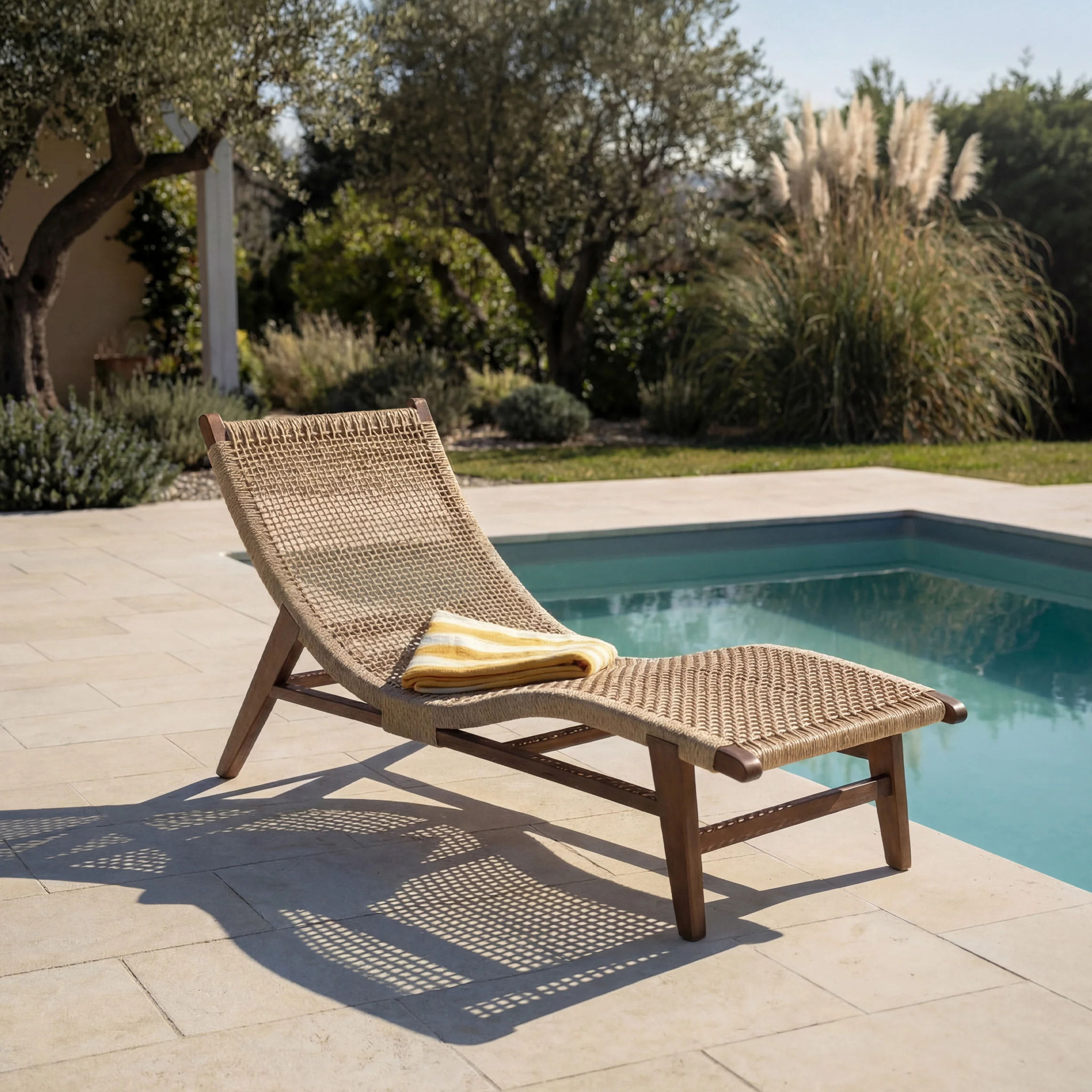 Transat en bois de teck et jacinthe d'eau synthétique - Bruna