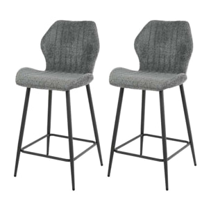 Dahi - lot de 2 tabourets de bar - support lombaire - en tissu bouclette gris - Gris