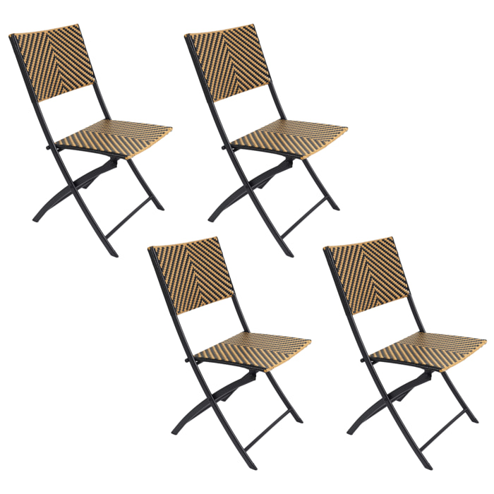 Chaise Pliante Tresse Noir Et Naturel - Lot De 4