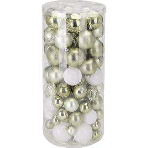 set de 100 bolas de navidad color verde pet con diferentes diseños y acabados