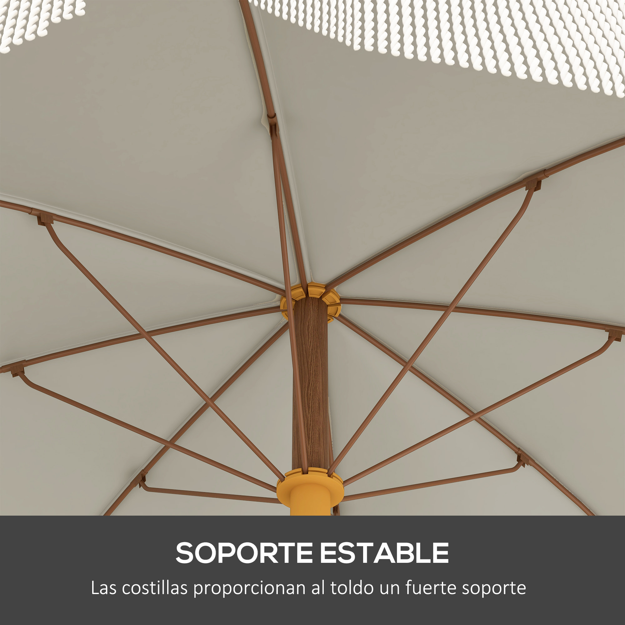 Outsunny Sombrilla de Playa Grande con Flecos Ø190 cm Sombrilla de Terraza Exterior con Protección UV40+ Antiviento Impermeable Mástil de Ø32 mm y Bolsa de Transporte Gris Claro