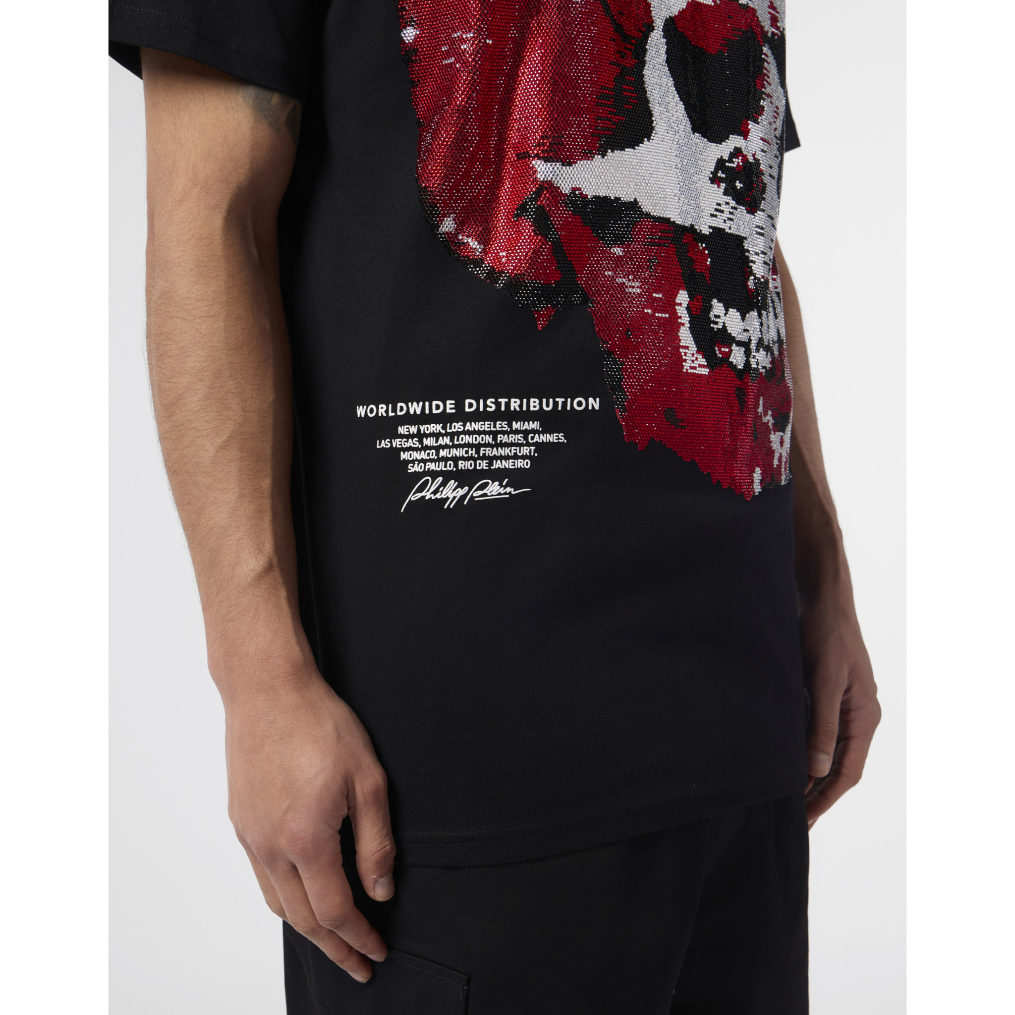 PHILIPP PLEIN Round Neck T-Shirt Red Skull Skull